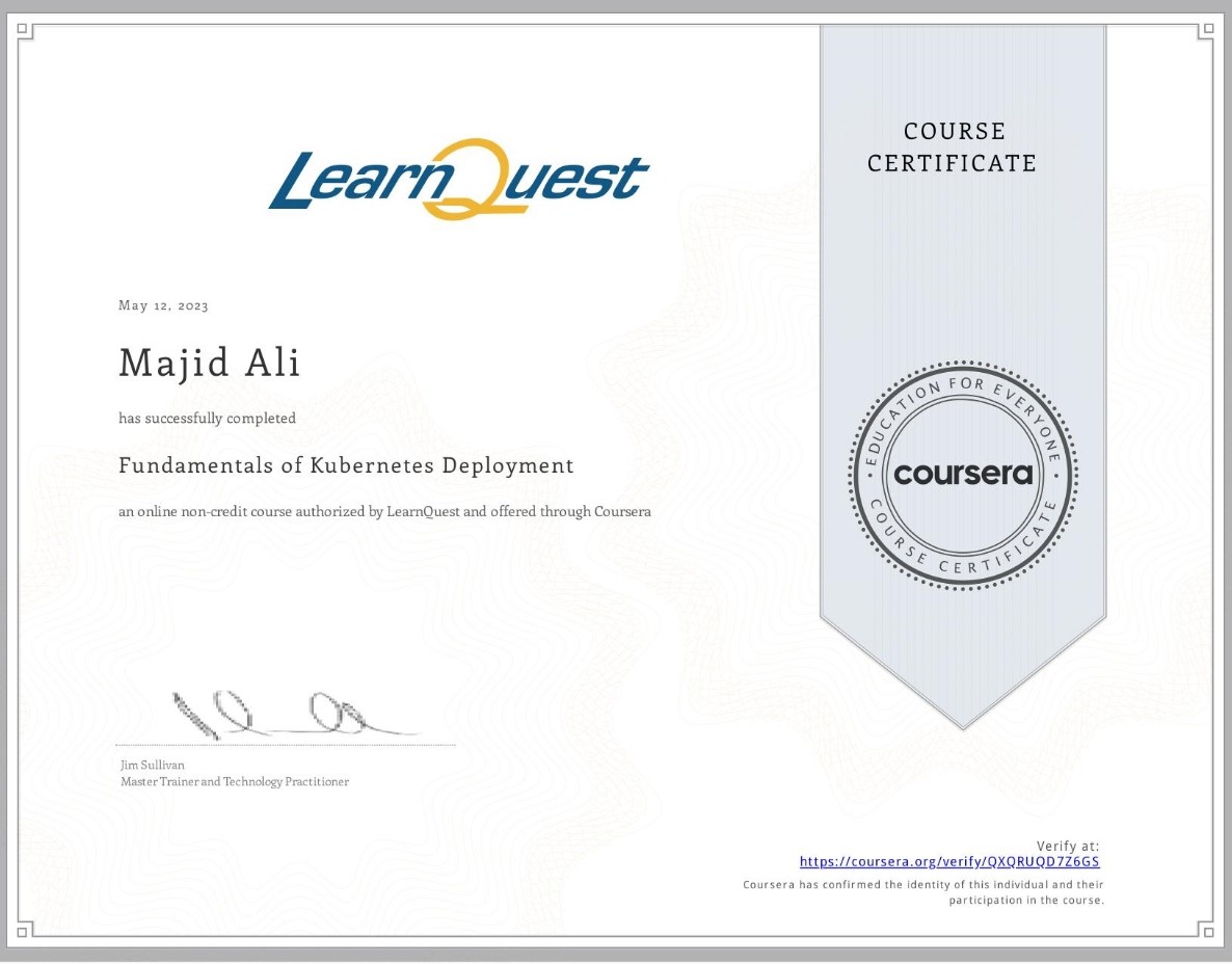 Certificate of  Kubernetes Deployment